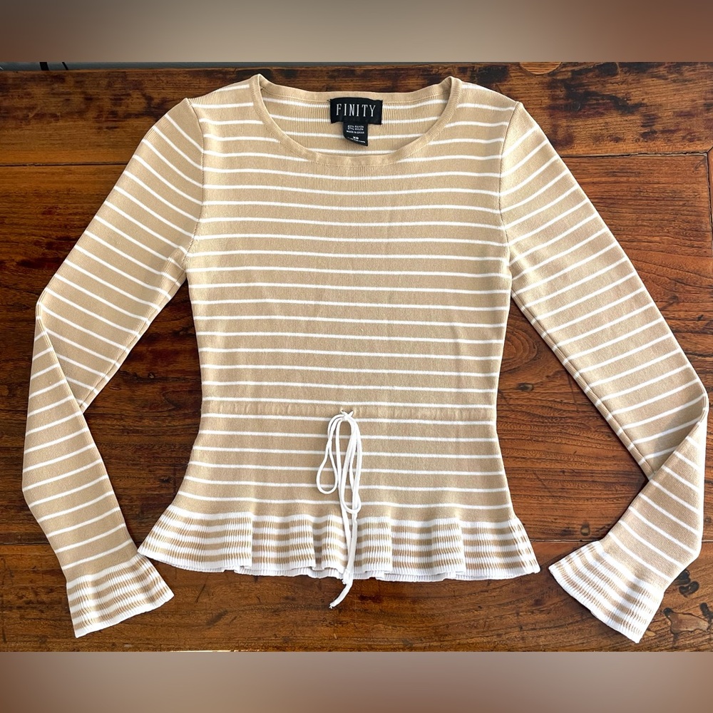 Finity‎ Tan and White Striped Top